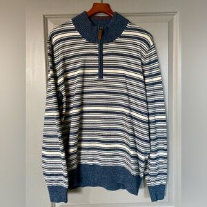 Men’s- Duluth- Strongarm 1/4 zip Mock Neck Sweater- Blue Striped- L